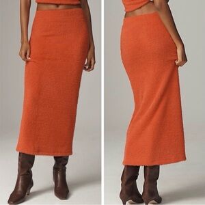 Anthropologie Maeve Fuzzy Pumpkin Orange Column Maxi Knit Skirt NWT Large